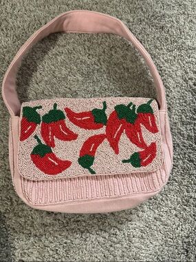 Pink Beaded Chili Pepper Shoulder Bag - Unbranded